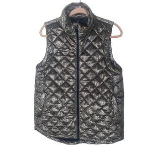 Athleta Quilted Metallic Puffer Vest Womens M Brown Gold Bronze Full Zip Layerin
